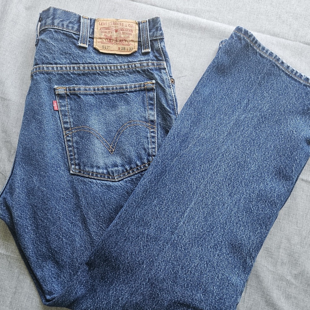 Levis 517 Boot Cut Jeans Mens 38x32 Medium Wash Blue Denim Cotton Y2K